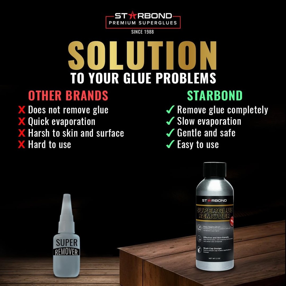 STARBOND Super Glue Remover, Dissolves Adhesive, CA Glue Debonder, Easy Brush...