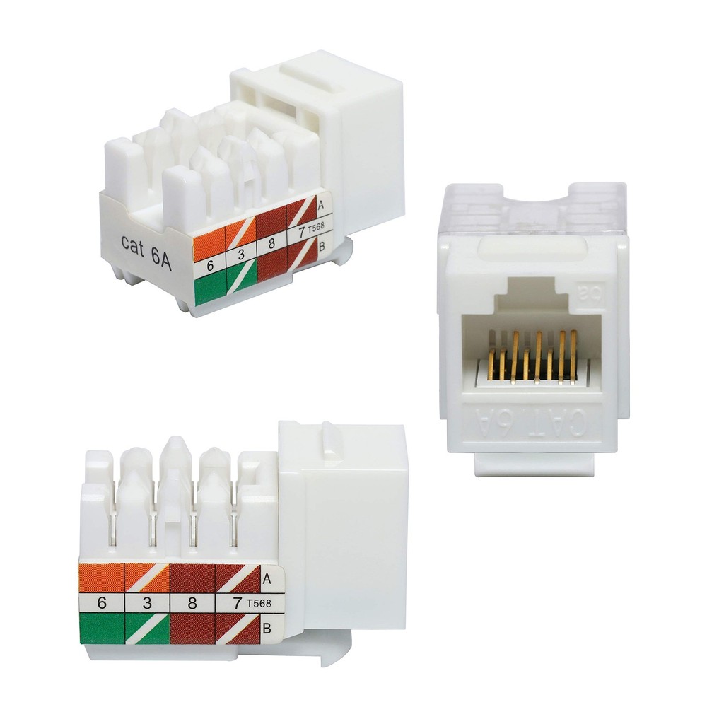 RJ45 Cat6A Keystone Jack UL Listed 25-Pack, 10 Gbps Quantity 25, White