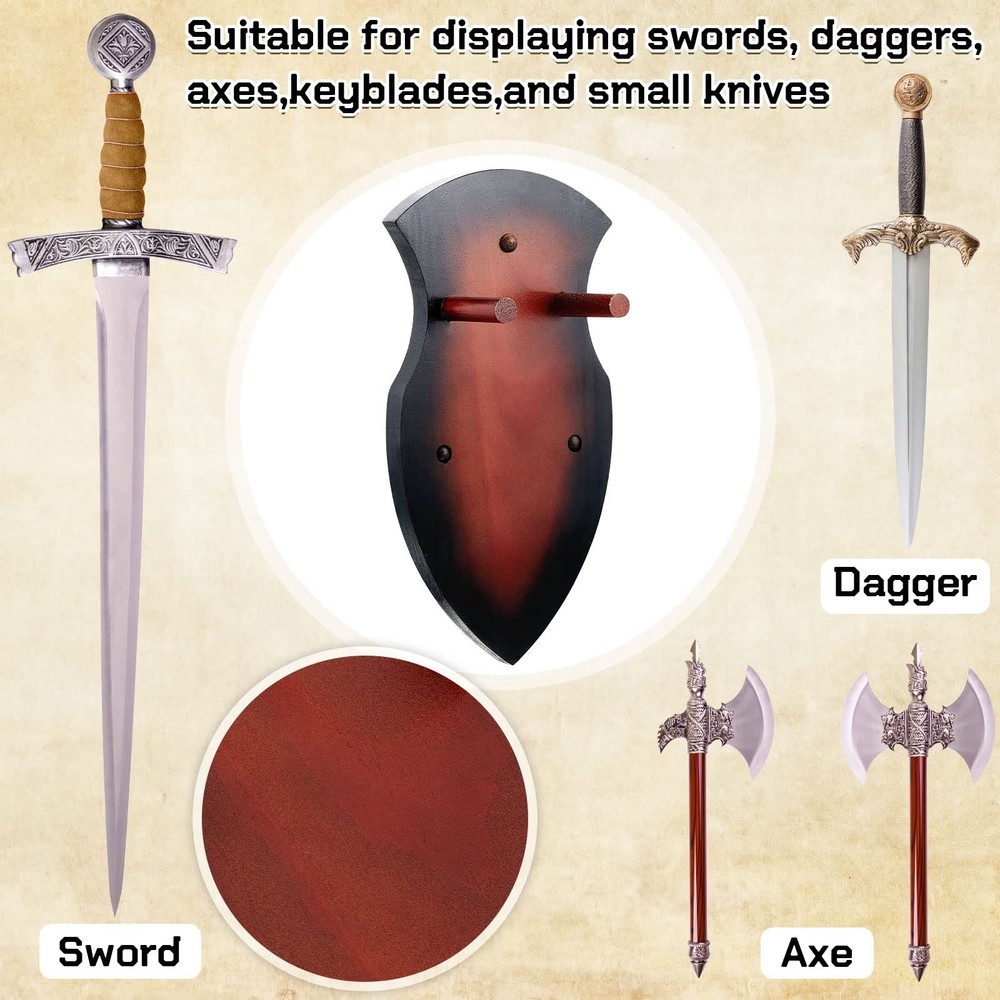 Sword Wall Mount Wooden Holder Display Plaque with Hardware for Home Decor