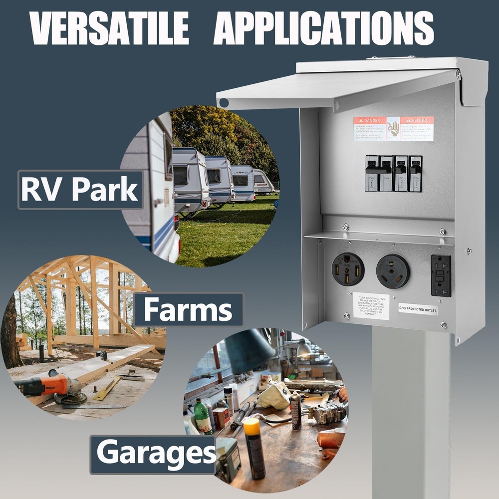 Electrical Outlet Boxes Temporary Power Panel Weatherproof RV Receptacle Grey