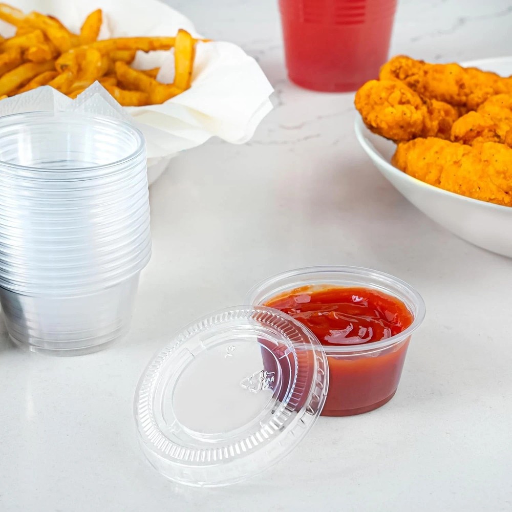 Mini Disposable Plastic To-Go Cups with Lids, 2 Oz, 50 Count