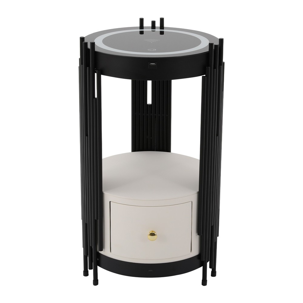 LED Bed Side Table Smart Nightstand w/ Wireless Charging Station Side/End Table