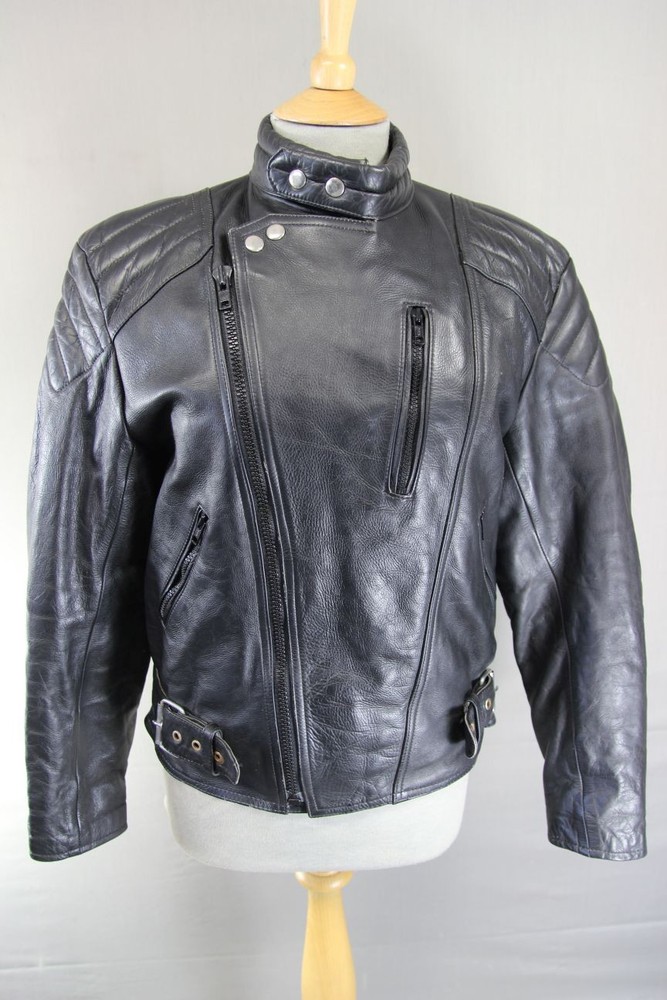 DYNAMIC LEATHERS CLASSIC BLACK COWHIDE BIKER JACKET 36-38 INCH