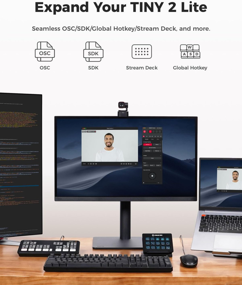 Tiny 2 Lite 4K Webcam for PC, AI Tracking PTZ Streaming Camera with 1/2" Sensor,