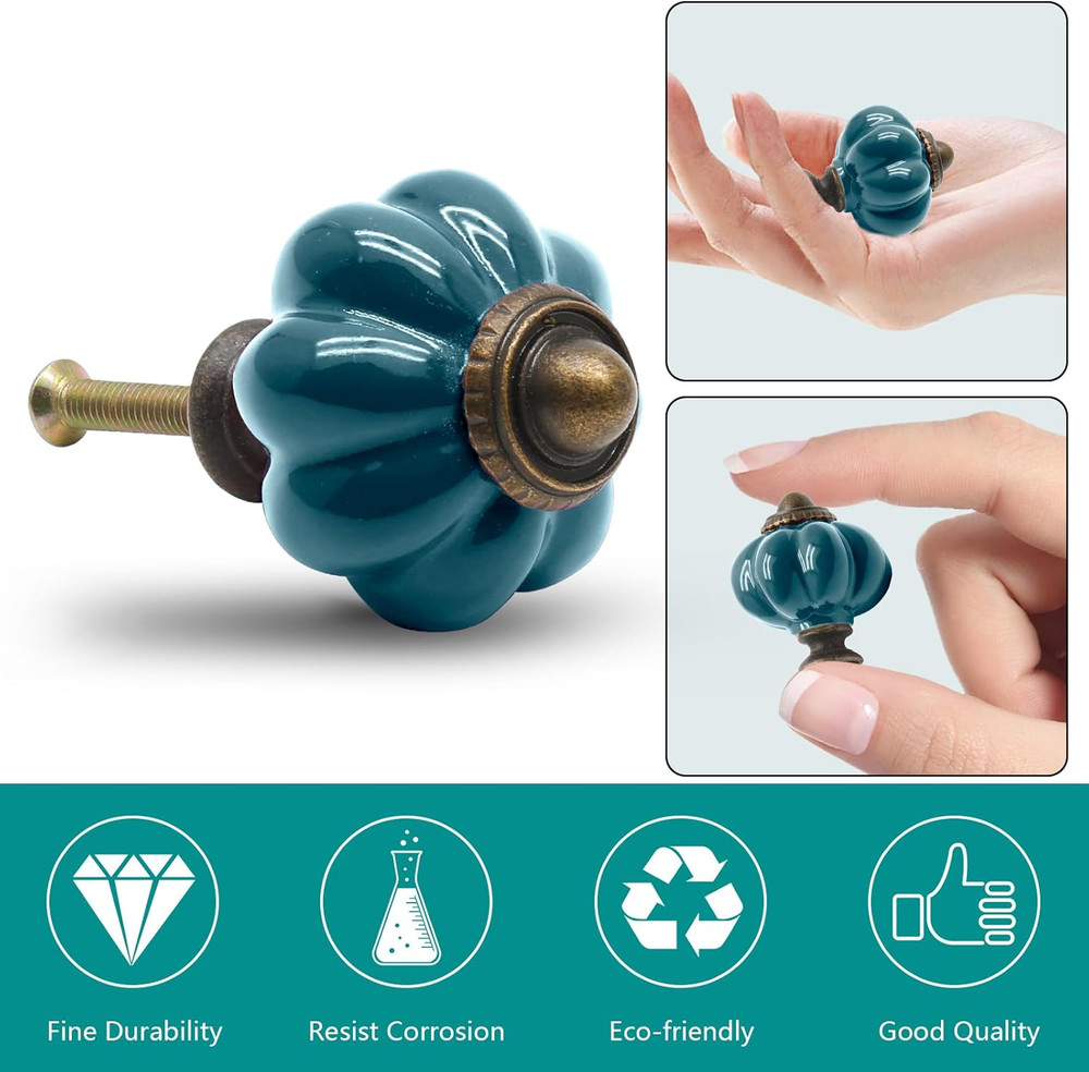 12pcs Teal Vintage Ceramic Cabinet Knobs and Drawer Pulls with Mounting Screws