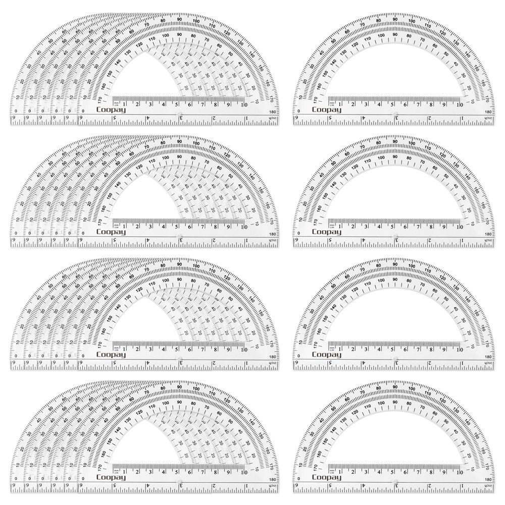 Plastic Protractors 24 Pack Student Math Clear Set 180 Degrees 6 Inches Angle