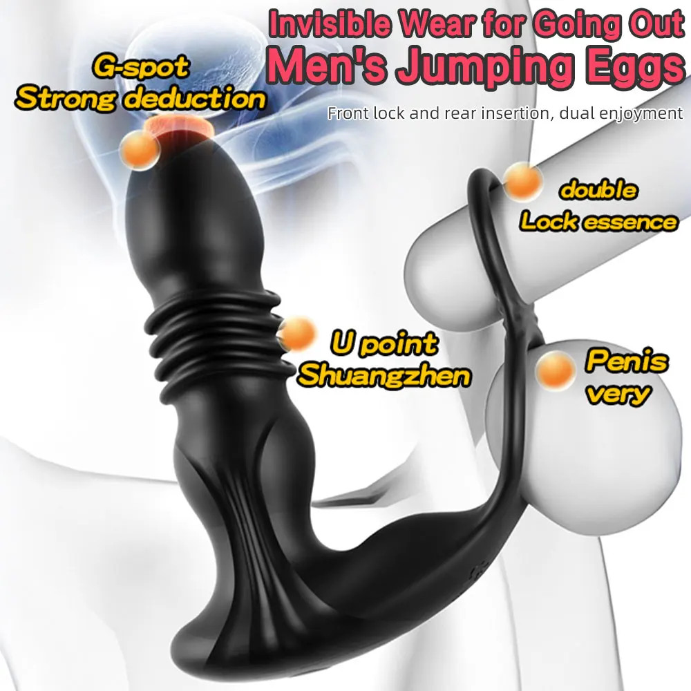 Prostate Massager Anal Vibrator Thrusting Vibrating with Cock Ring Butt Plug APP