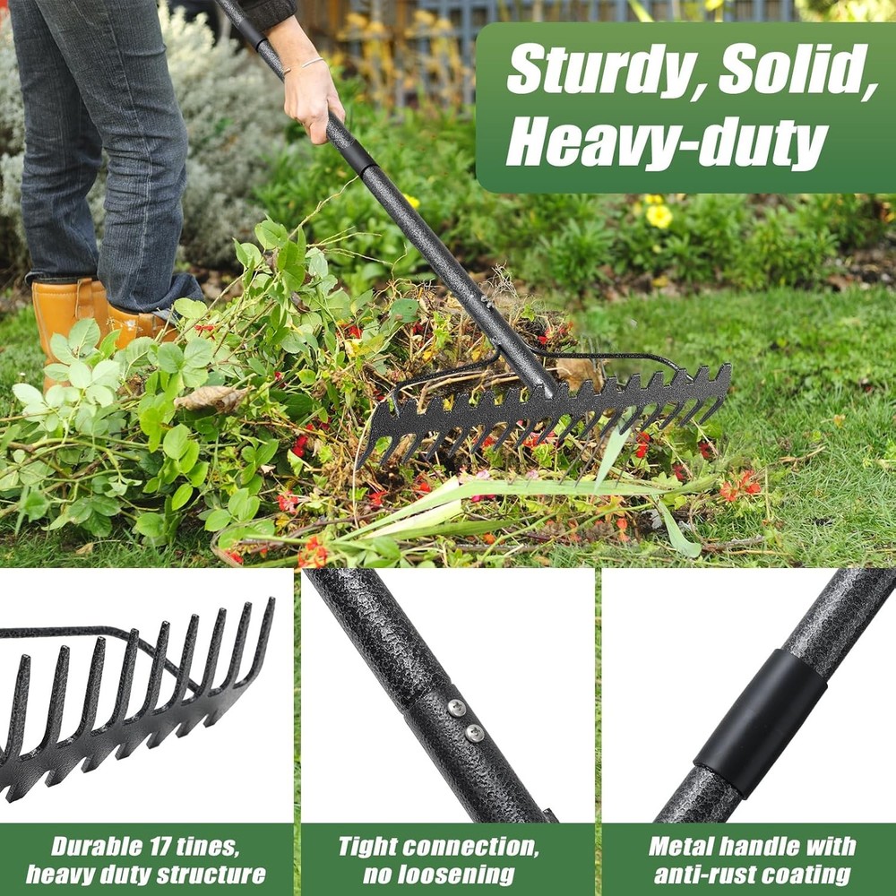 Garden Rake, 5FT Bow Rake Heavy Duty Leveling with Adjustable Gray