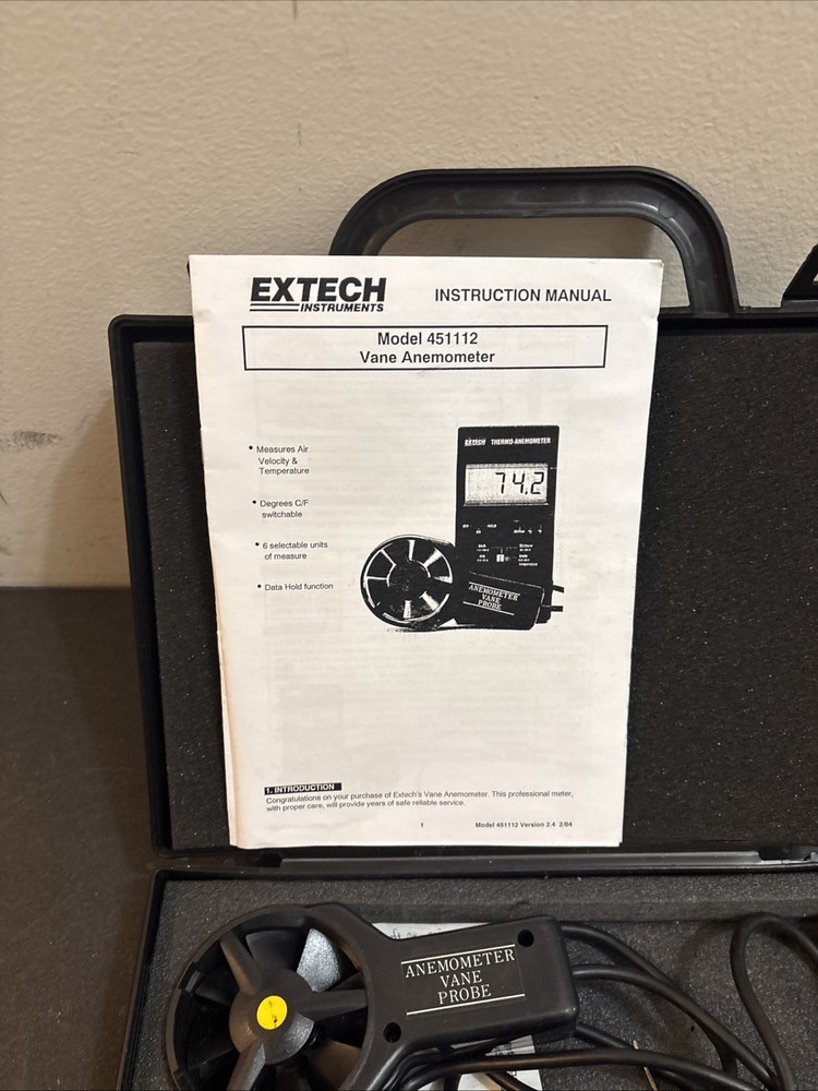 Extech Instruments Thermo-Anemometer Field Master & Vane Probe 451112 & Case