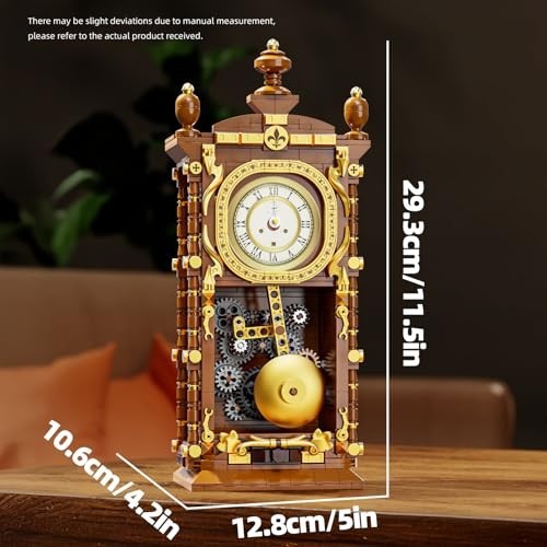 Retro Pendulum Clock Building Block Set - Real Clock Function, Mechanical Pendul