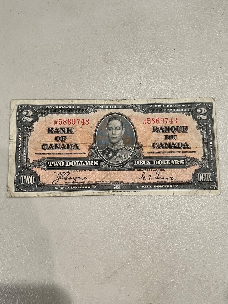 1937 Canada Two Dollar Note, Pair Crisp Unc 1967 Canada One Dollar Notes