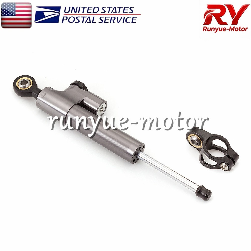 Gray CNC Adjustable Steering Damper Stabilizer Linear Control Universal Aluminum