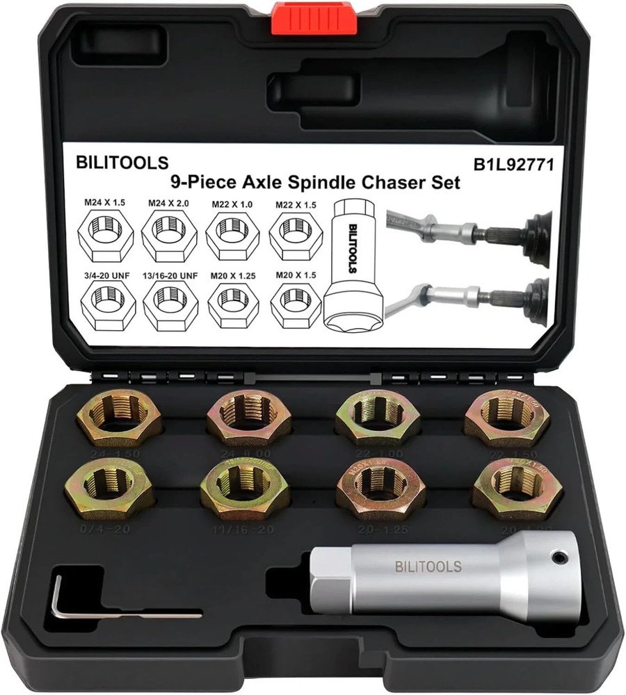 BILITOOLS 10-Piece Axle Spindle Thread Chaser Set, Thread Rethreading Restorer T