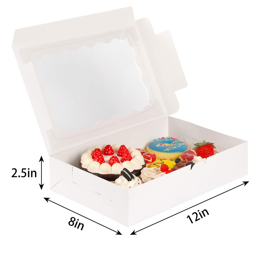 15pcs Bakery Boxes12x8x2.5 Treat Boxes White Cookie Boxes Dessert Boxes for C...