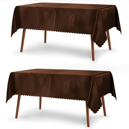 2 Pack Satin Tableclothes Rectangle Table Cloth 60 x 120 Inch Chocolate Brown