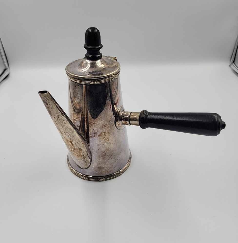 Vintage Chocolate Coffee Pot Espresso Black Wooden Side Handle Turkish Style MCM