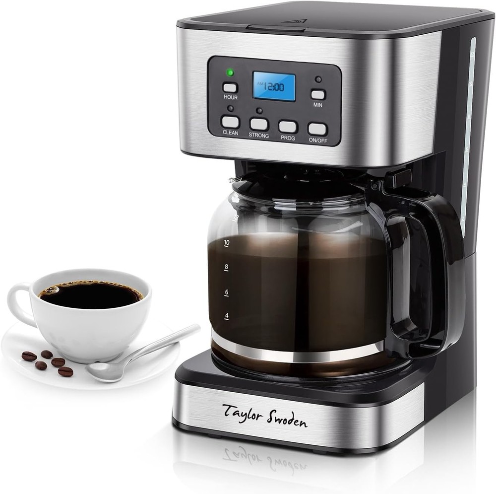 Taylor Swoden 12-Cup Programmable Coffee Maker, Regular & Strong Brew Black