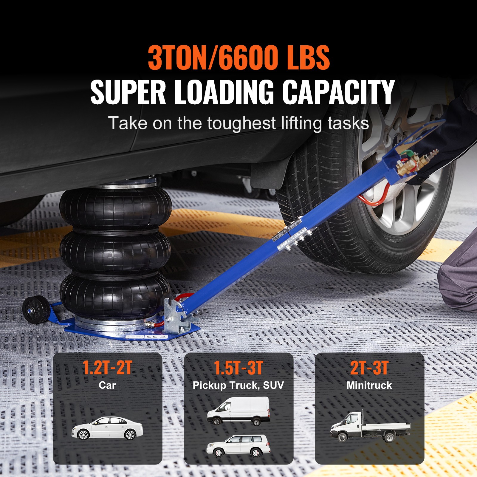 Uimoso Triple Bag Air Jack 3 Ton/6600lb Pneumatic Jack 17.7" for Car SUV Lifting