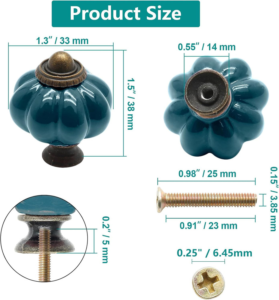 12pcs Teal Vintage Ceramic Cabinet Knobs and Drawer Pulls with Mounting Screws