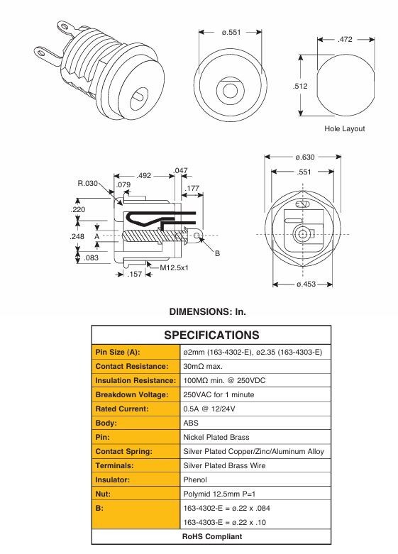 Panel Mount 2.1mm DC Barrel Jack