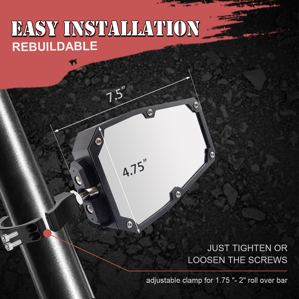 UTV Side View Mirrors w/ LED Spot Light For 1.75"-2" Can am maverick x3 RZR 1000