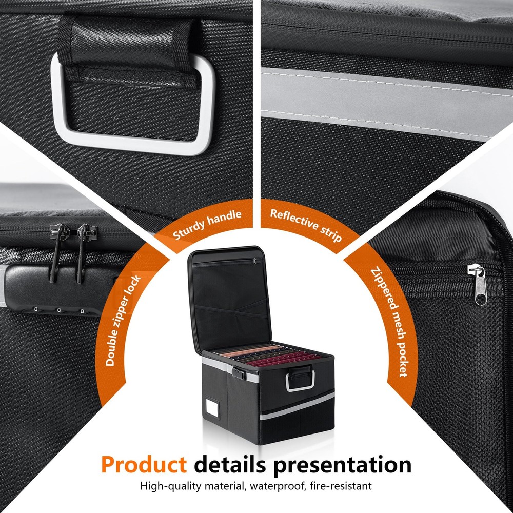 Ekunivers Fireproof Waterproof Document Box with Lock - Small, Black