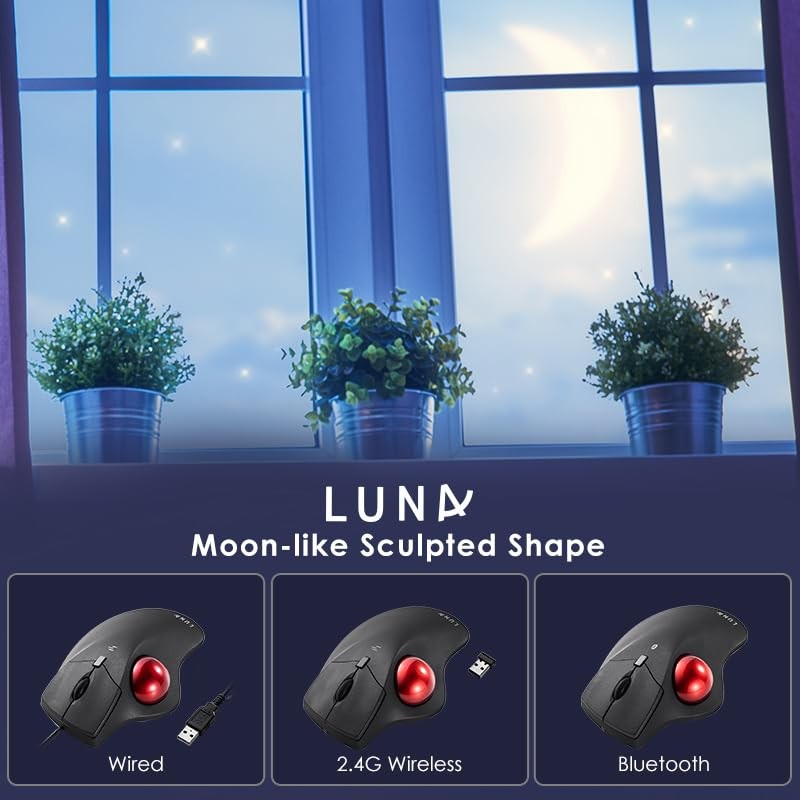 Wired Trackball Mouse Ergonomic Optical Rollerball 40mm Silent Programmable