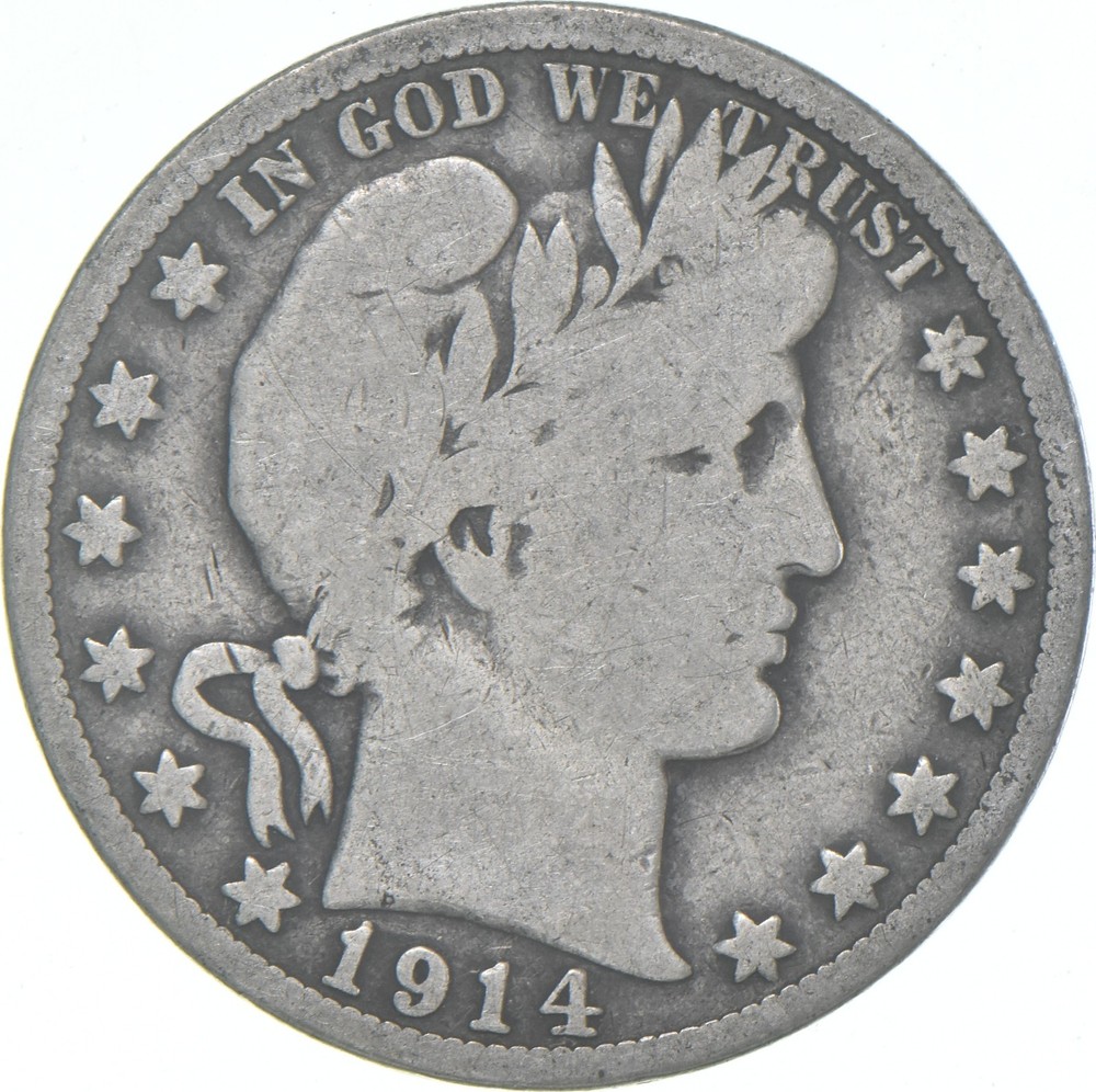 1914-S Barber Half Dollar Average Circ 90% Silver