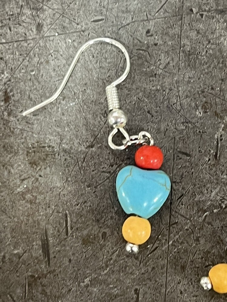 Blue Boho Heart Dangle Earrings Handmade Beaded NWOT