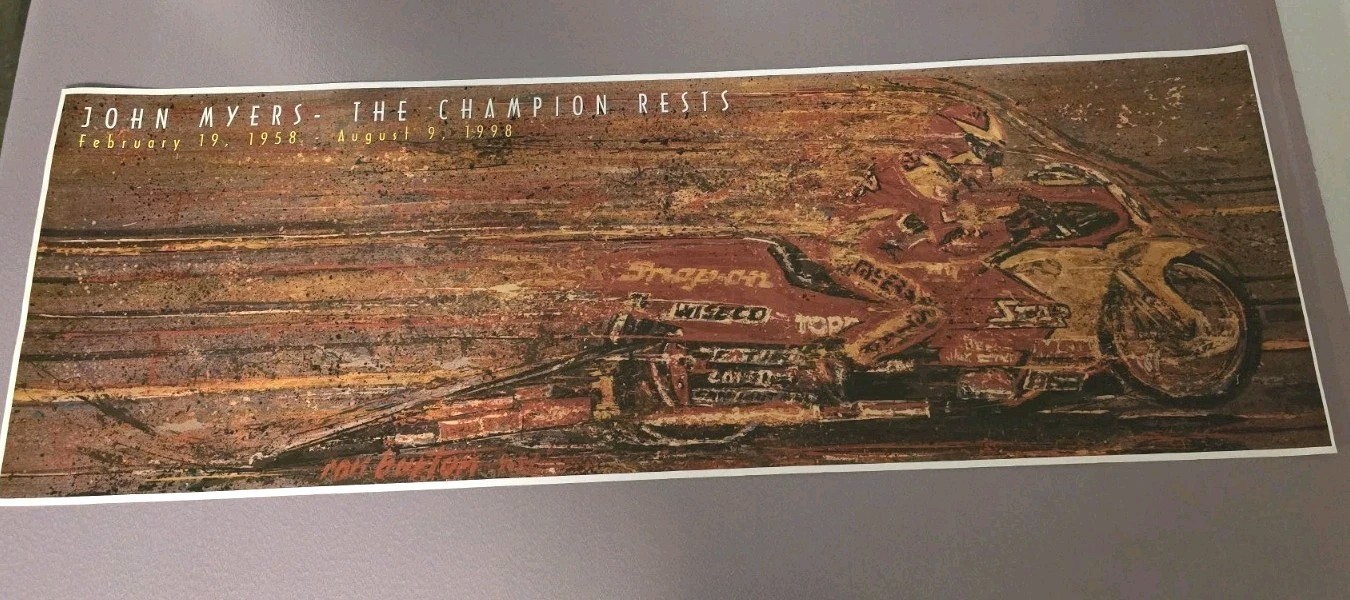Vintage 1998 John Myers The Champion Rests NHRA Pro Stock Motorcycle Poster