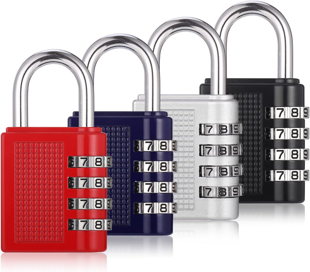 4 Pack Combination Lock, 4 Digit Combination Padlock, Outdoor Waterproof Padlock