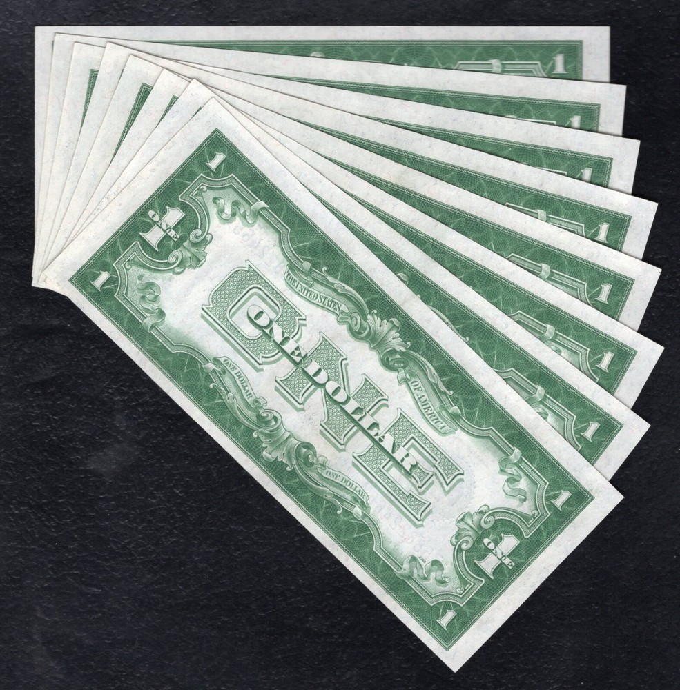 (8) CONSECUTIVE 1928-A $1 “FUNNYBACK” SILVER CERTIFICATES CHOICE UNCIRCULATED