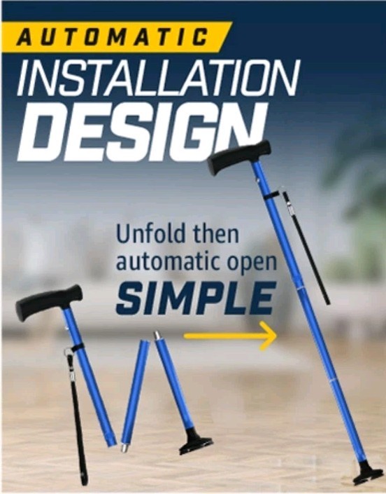 🩼 Zelecks Folding Cane 360° Pivot Base Adjustable Self-Standing Blue