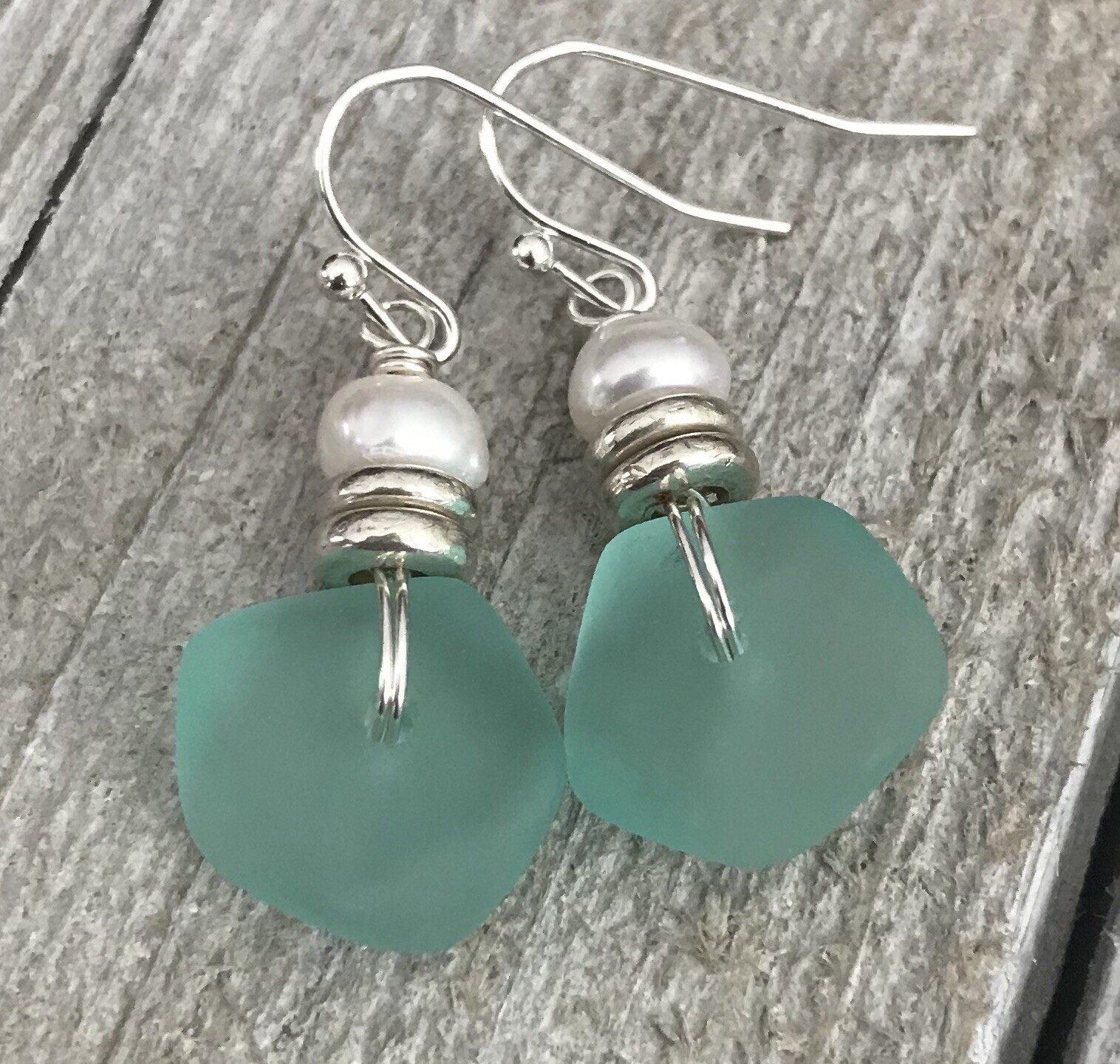 Min Favorit Turquoise Bay Sea Glass, Freshwater Pearl & Silver Pl Drop Earrings