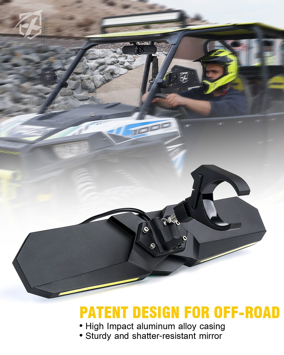 13" UTV Rear View Center Mirror w/COB Lights 1.75" - 2" For Polaris RZR XP 1000