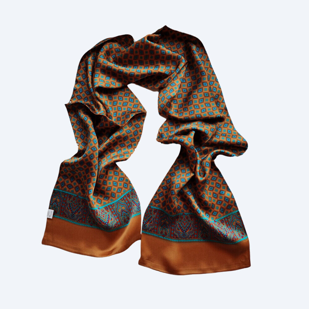 Men's 100 Pure Silk Scarf Neckerchief Long Double Layer Cravat Business Casual