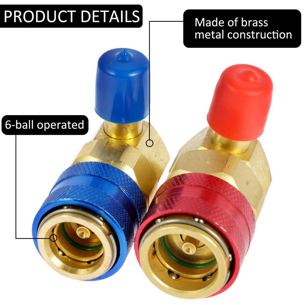 2PCS AC A/C Freon Manifold Gauge Conversion Kit High Low Quick Connector Adapter