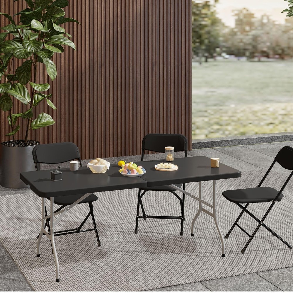 6ft Folding Table with Carry Handle, Portable Heavy Duty Plastic Utility Tabl...