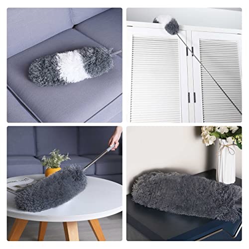 Microfiber Feather Duster with 100 Inches Extendable Pole, 2 Pack 2 Pcs