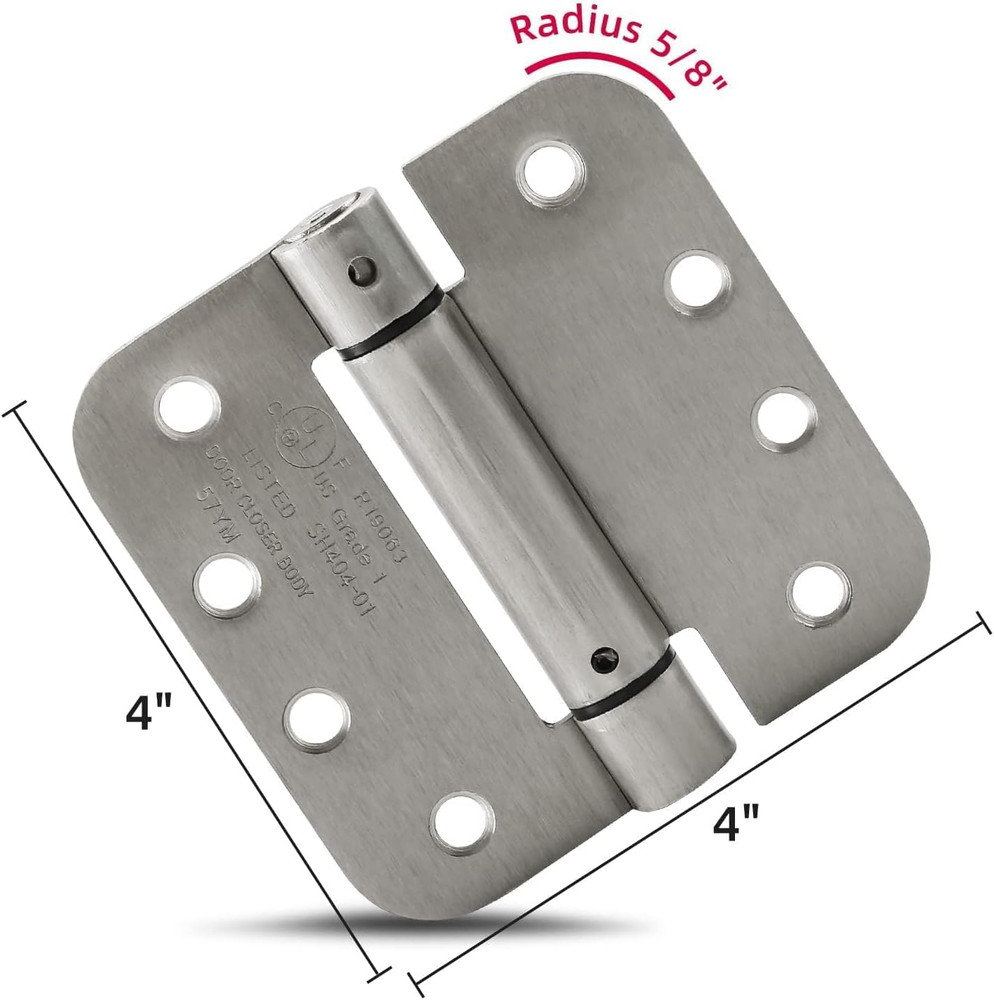 4” Self Closing Door Hinges | Spring Loaded | Adjustable | Satin Nickel | 2 Pack