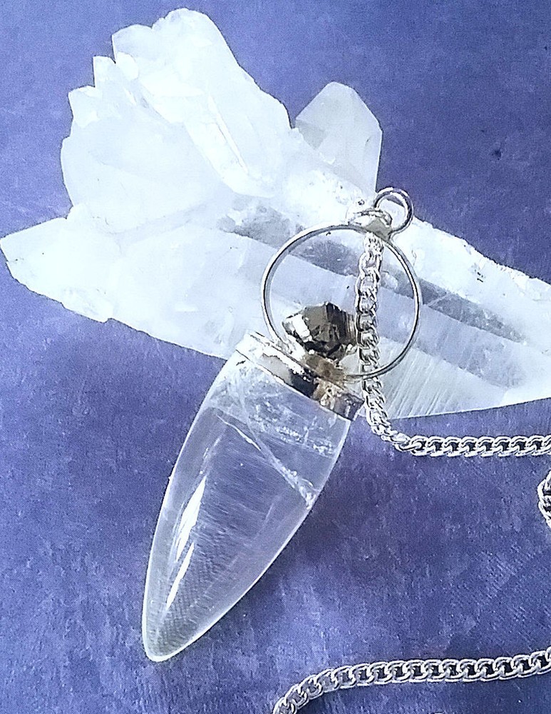 PYRITE CRYSTAL PENDULUM, Raw Pyrite Dowsing Pendulum With Crystal Point