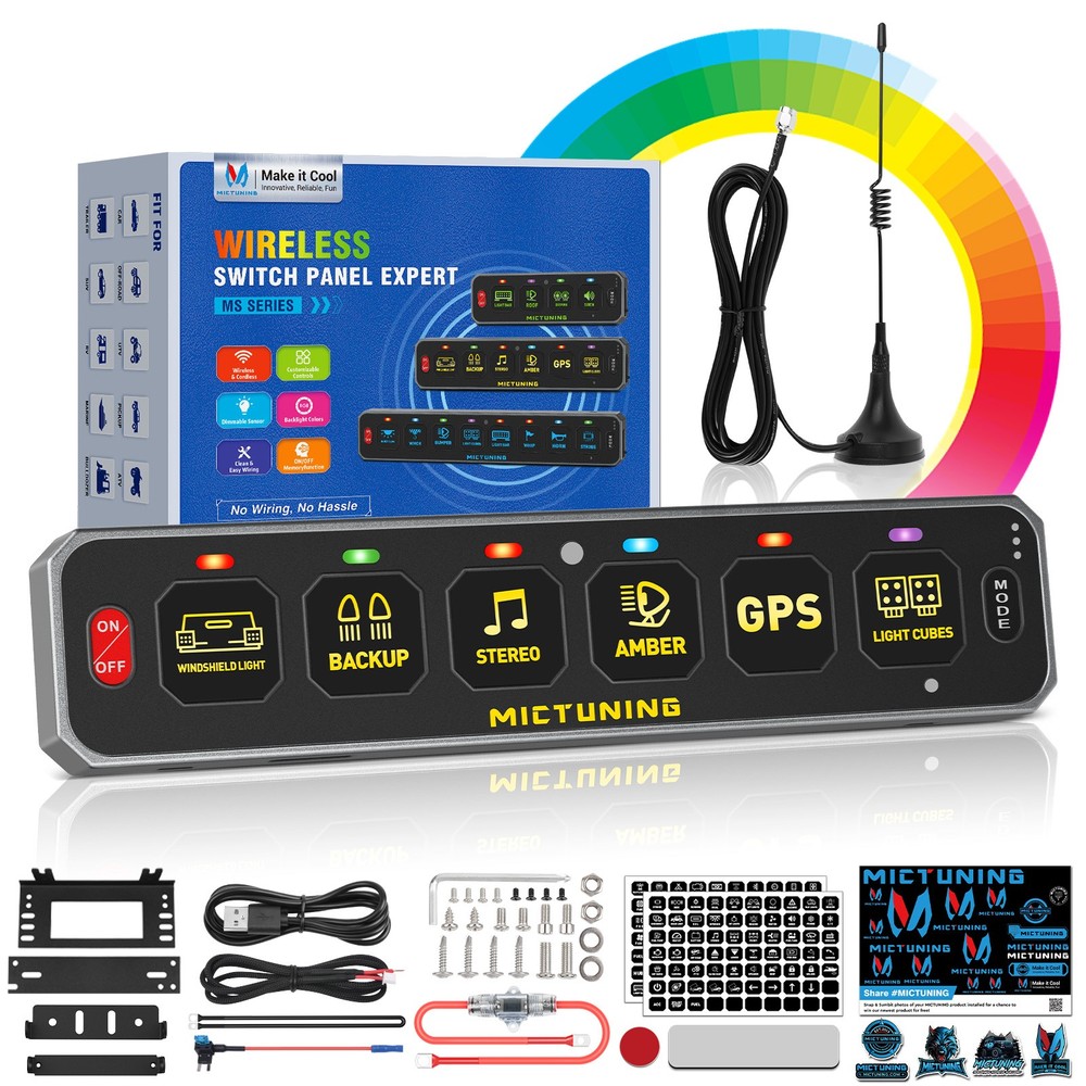 MICTUNING MS600 Wireless 6 Gang LED Touch Switch Panel Slim Circuit Relay System