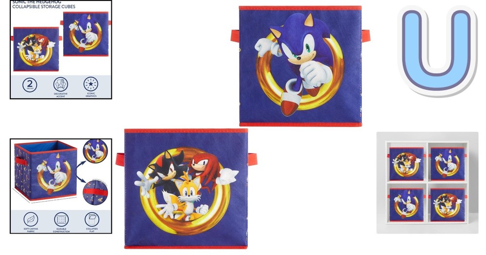 2-Piece Sonic the Hedgehog Collapsible Storage Cubes - Fun Kid-Friendly Design