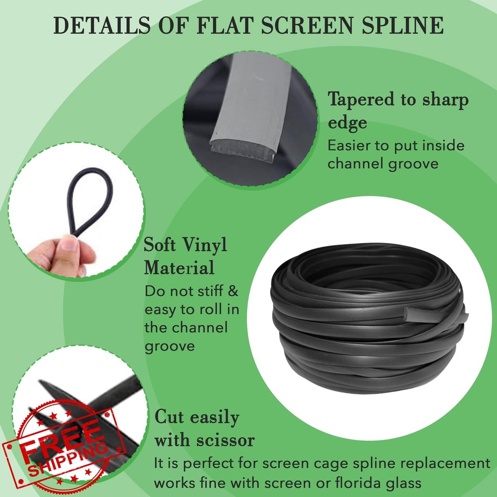 0.290" Black Flat Screen Spline, 100ft