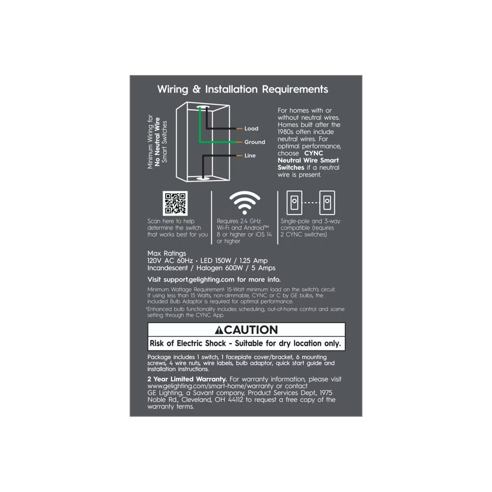 GE Household Lighting Cync 3-Wire On/Off Switch Paddle