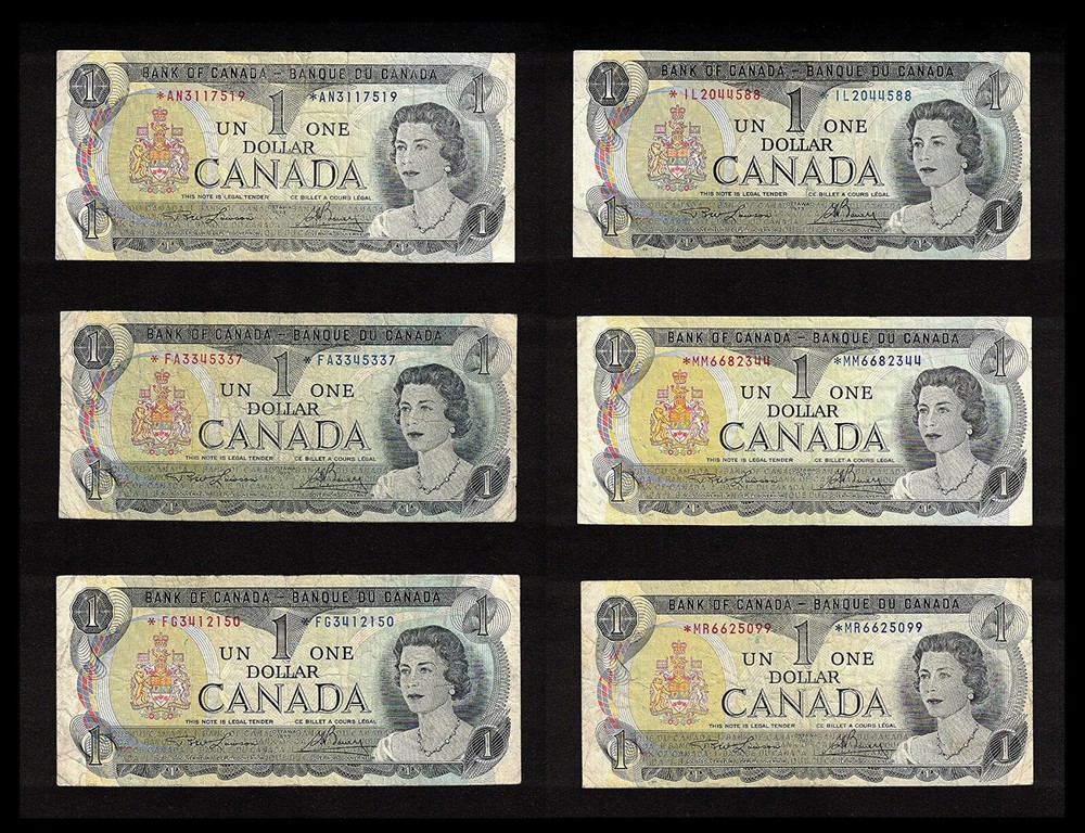 1973 $1.00 BC-46aA (6) ALL Diff. ASTERISK REPLACEMENT Note One Dollars NICE Lot!