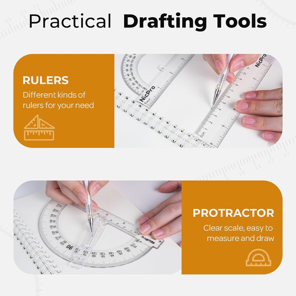 22 PCS Compass Geometry Tools with Case, Drafting Tools Geometry Set with Swing