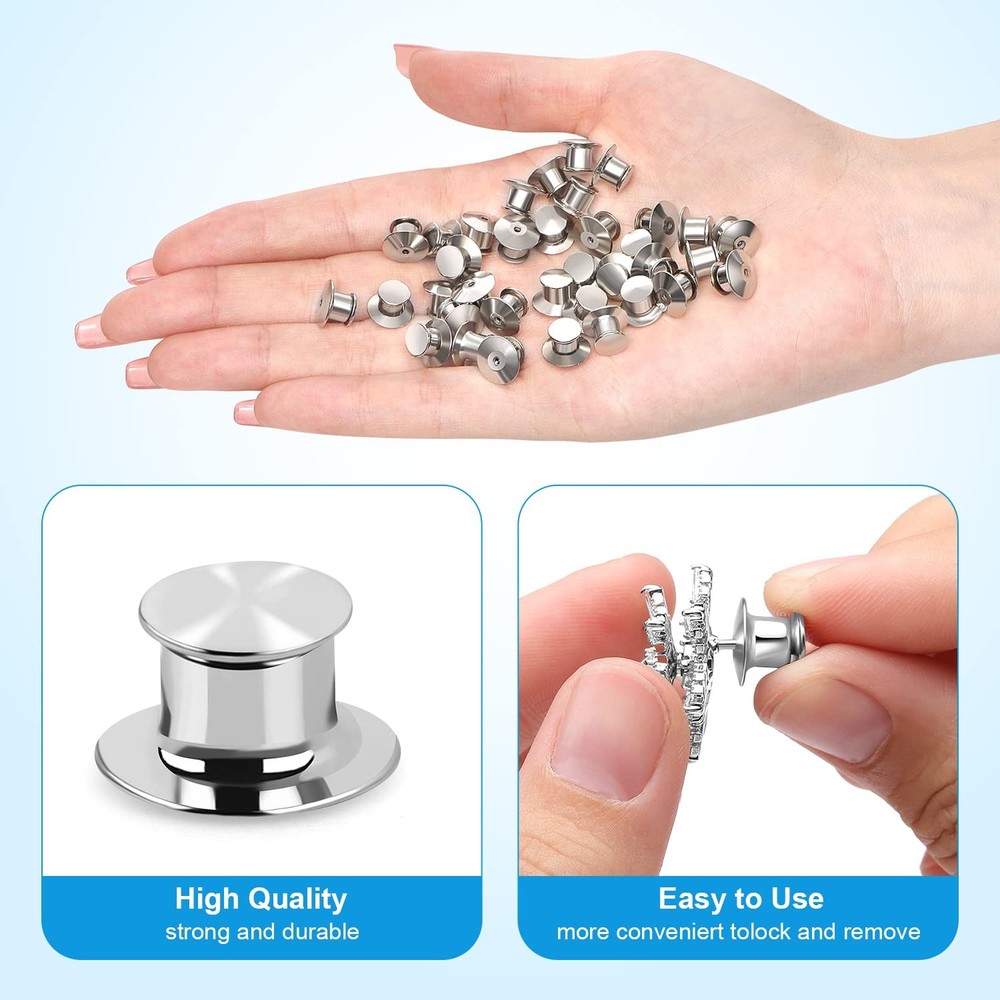 20PCS Locking Pin Back Keeper Clasp, Metal Backing for Silver