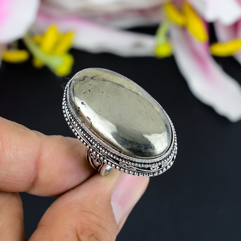 Apache Pyrite Ring Gemstone Handmade Jewelry 925 Sterling Silver Ring
