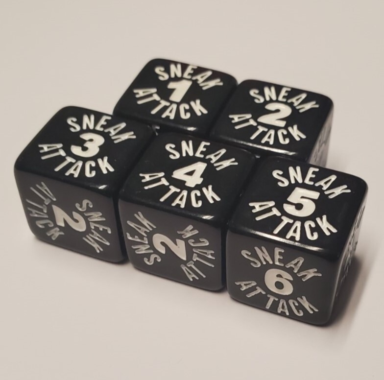 Sneak Attack d6 Dice Compatible with Dungeons and Dragons Rogue (5 Pack) D&D
